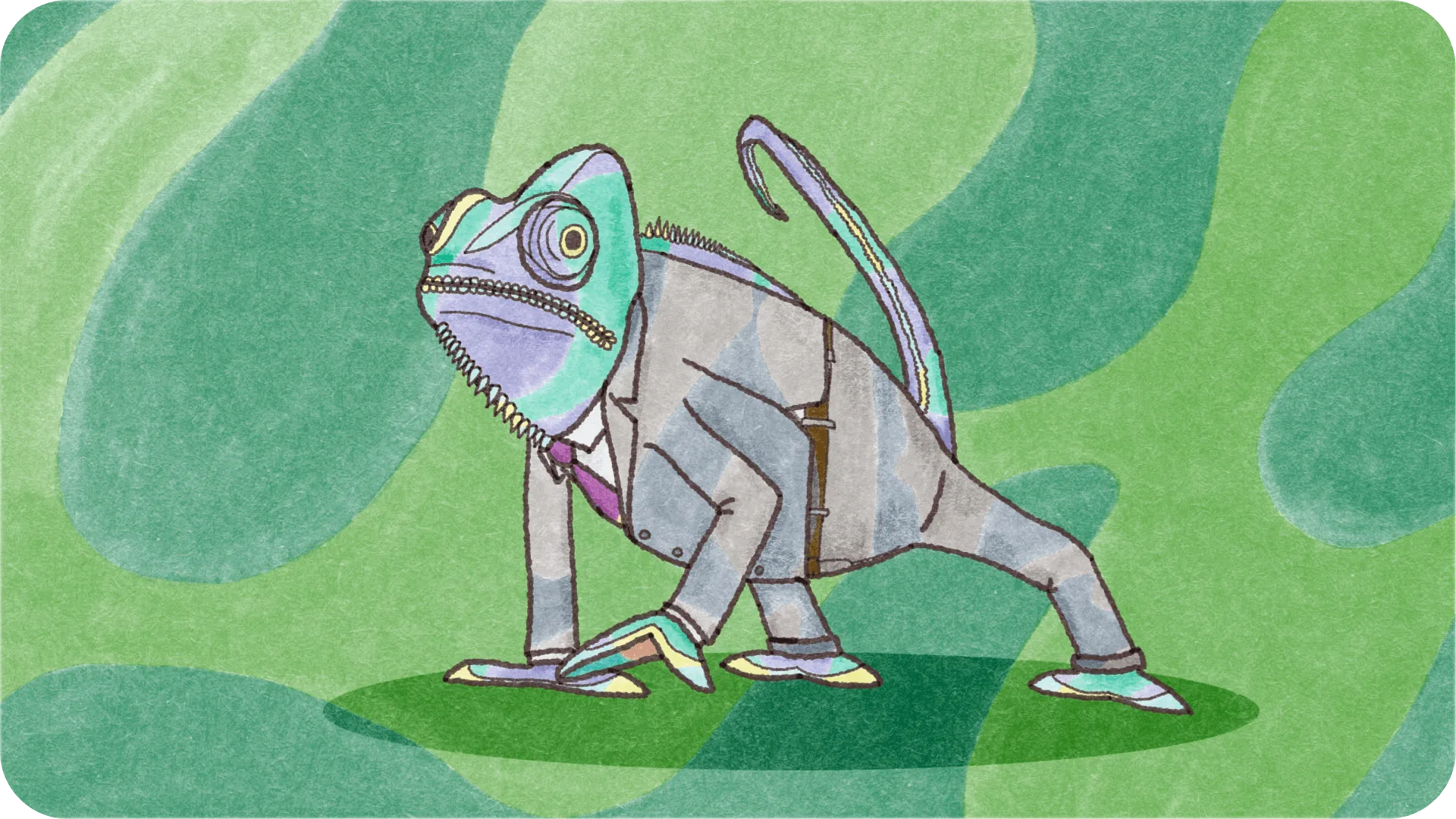 A chameleon in a business suit, changing colour