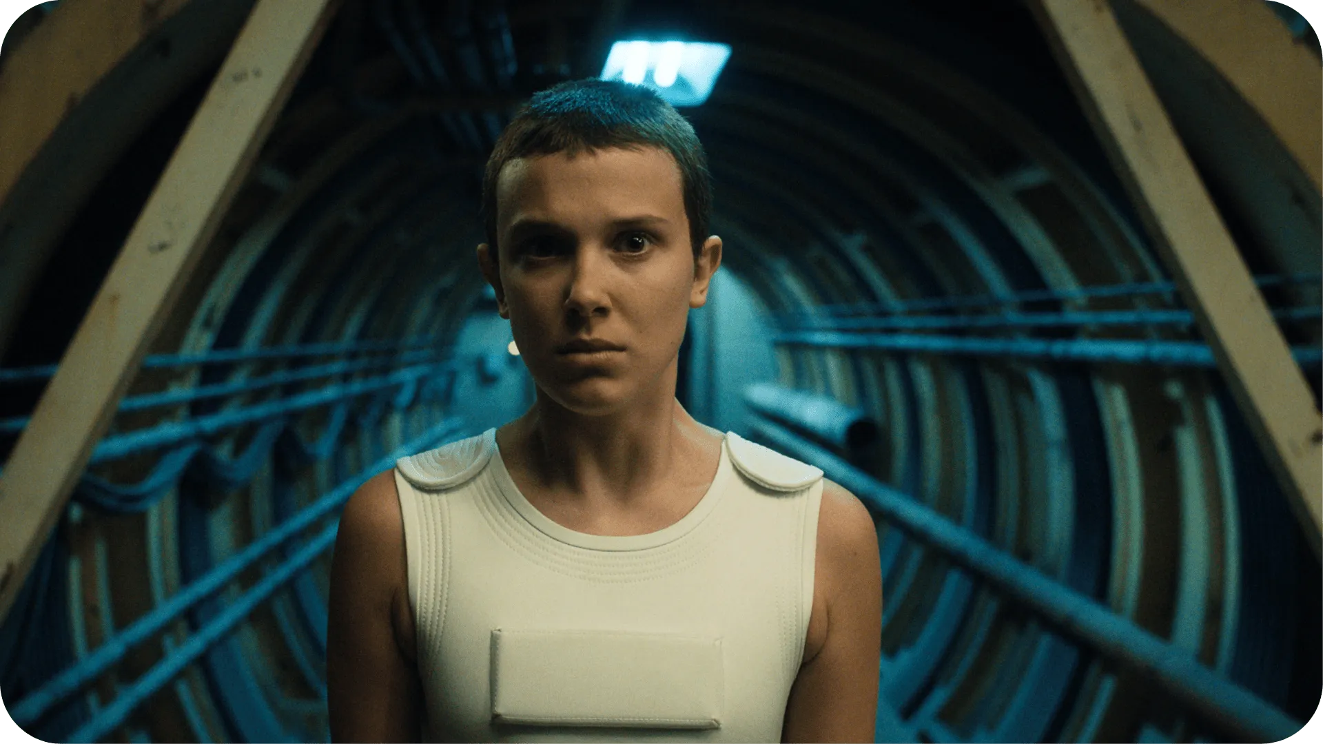 Actress Millie Bobby Brown as Eleven in Stranger Things.