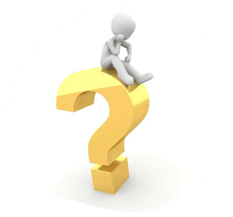 White stick man sat on top of a large yellow 3D question mark.