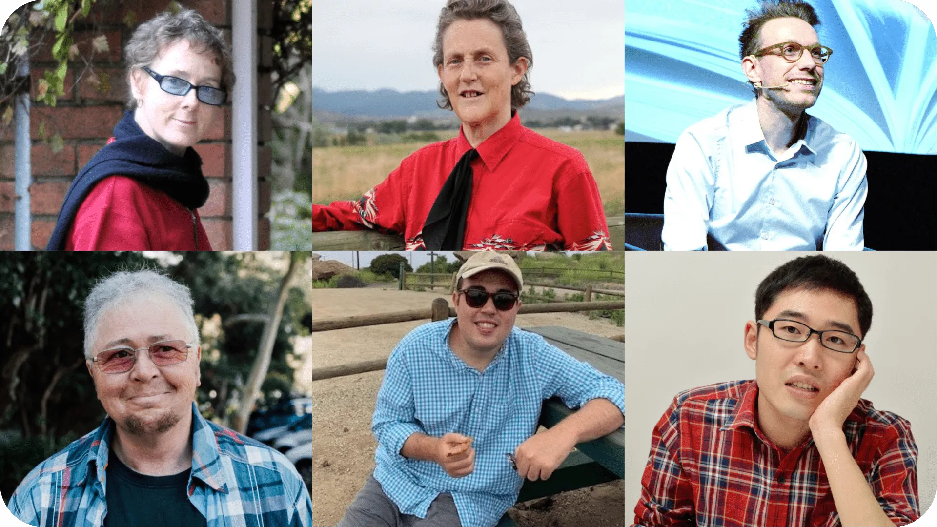 Pictures of the 6 people featured in this article: Donna Williams, Temple Grandin, Daniel Tammet, Wenn Lawson, Ido Kedar, Naoki Higashida